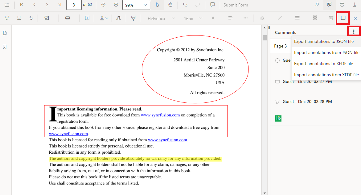 Exporting annotations in a PDF
