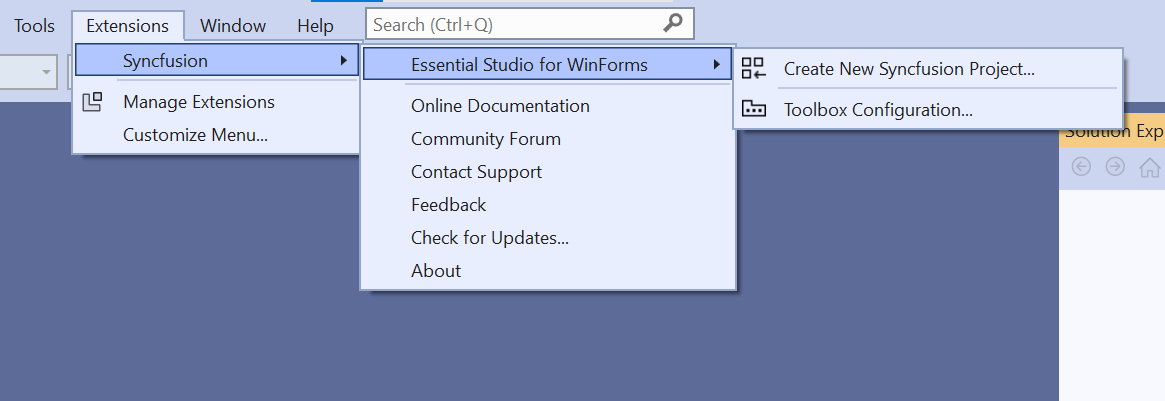 Set up WinForms via Syncfusion in Visual Studio