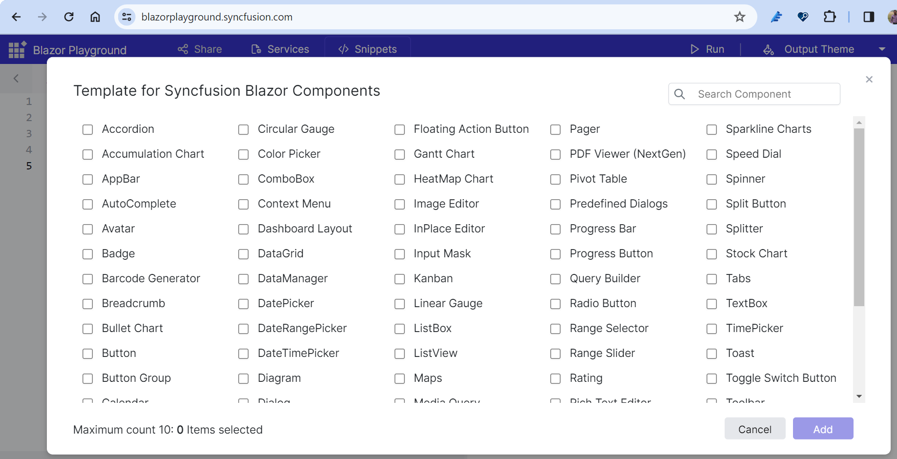 Template for Syncfusion Blazor components in Playground app