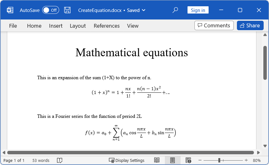 Creating equations using Latex string in Word Library