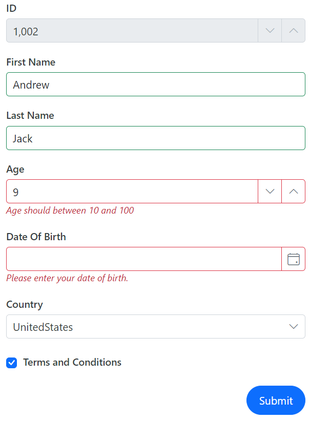 Data annotation validation in Blazor Data Form