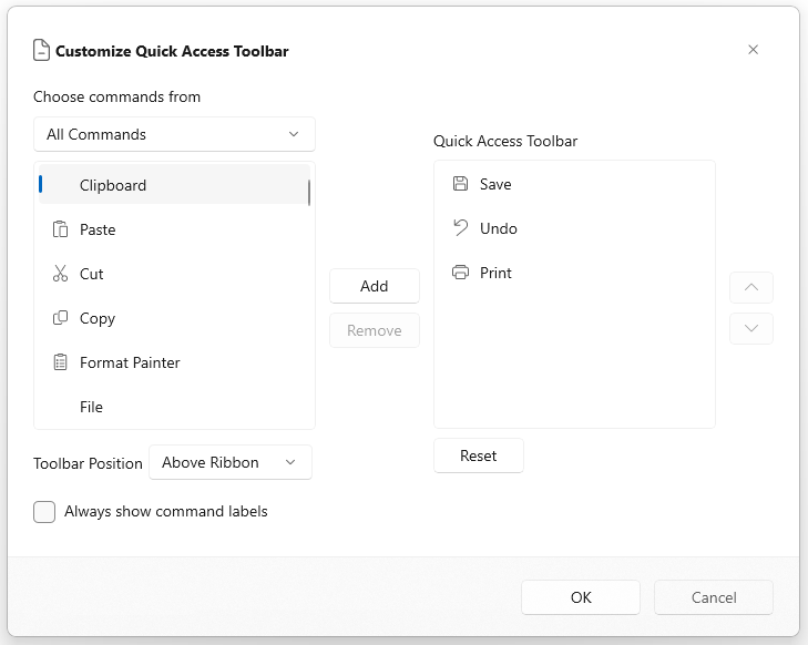 Enhancements in quick access toolbar in WinUI Ribbon control