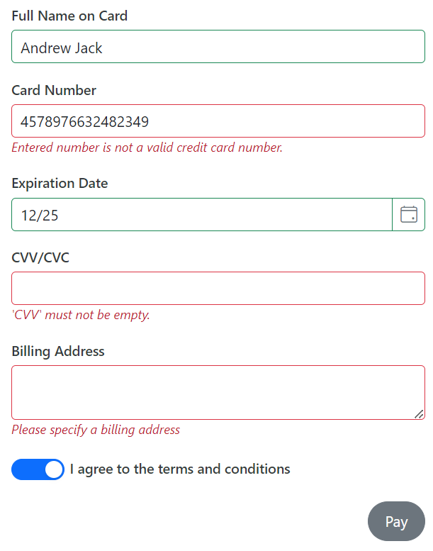 Fluent validation support in Blazor Data Form