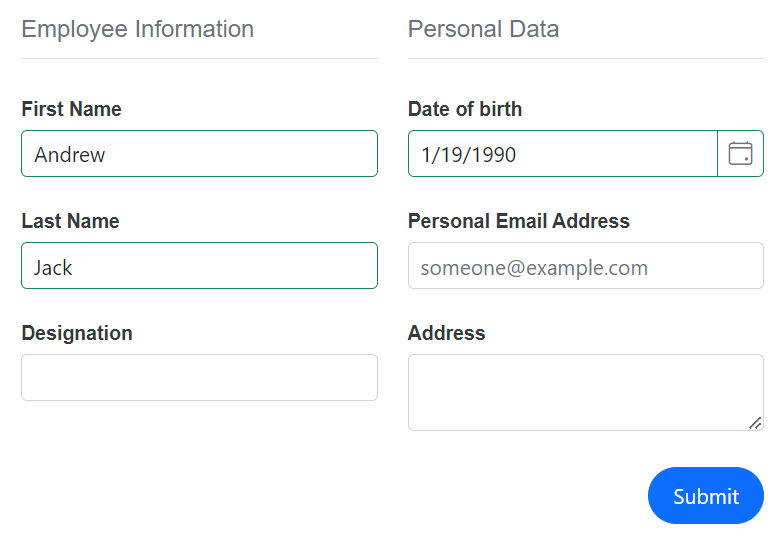 Form group in Blazor Data Form