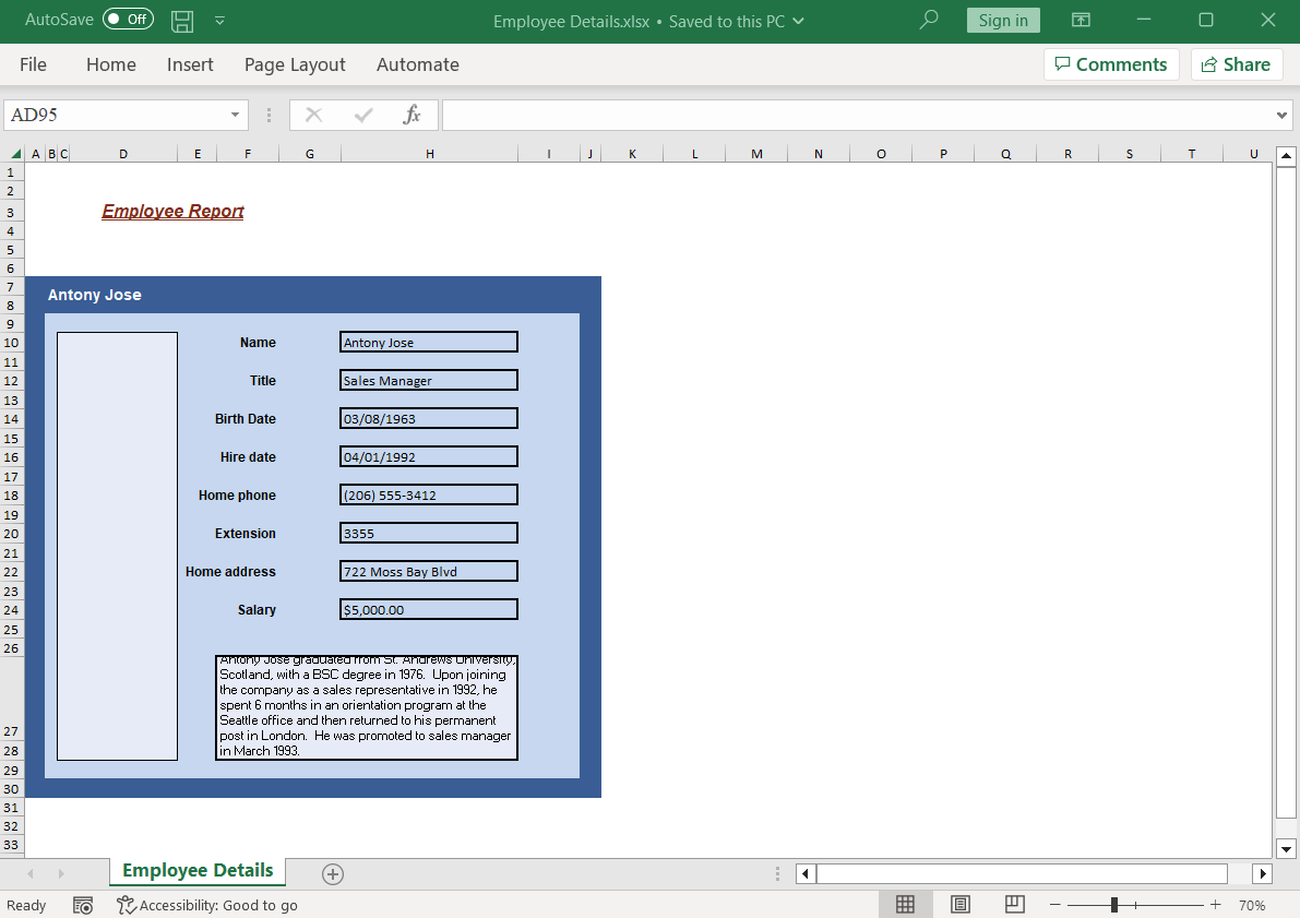 Output excel document