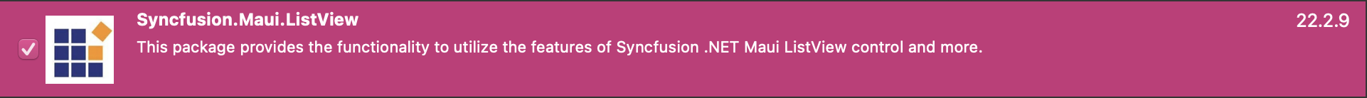 Add the Syncfusion.Maui.ListView NuGet package
