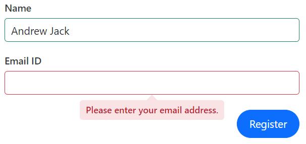 The validation message displayed in the tooltip