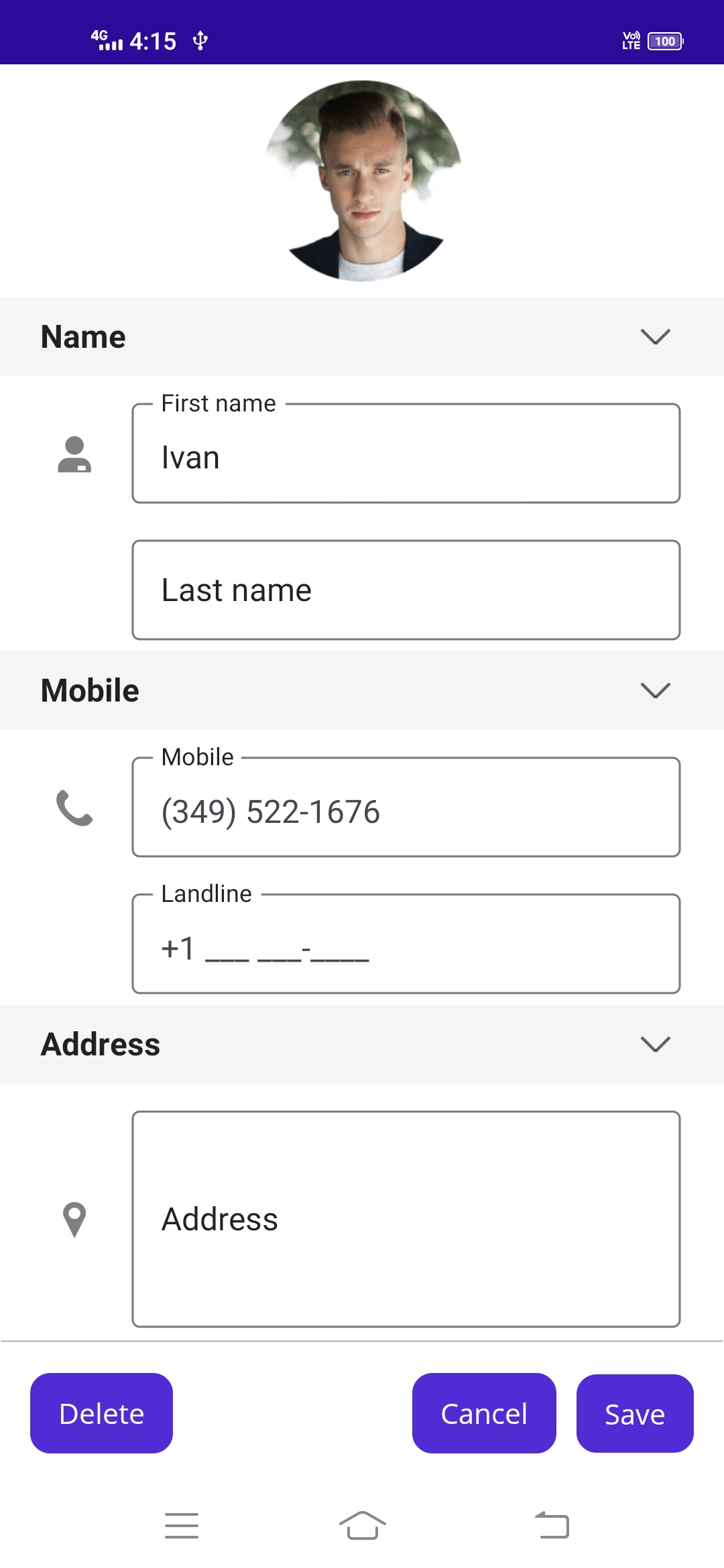 Edit contact data form