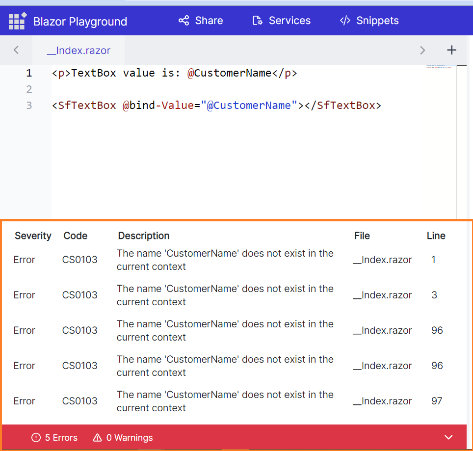 Error handling in the Blazor Playground app