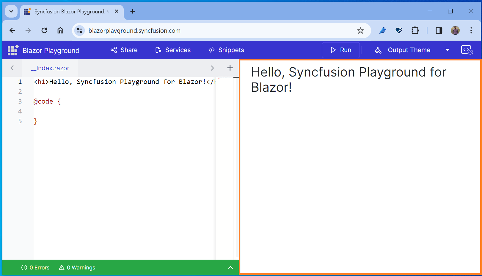 Real-time preview window in the Blazor Playground app