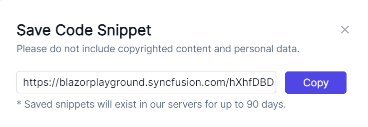 Saving a code snippet in the Blazor Playground app