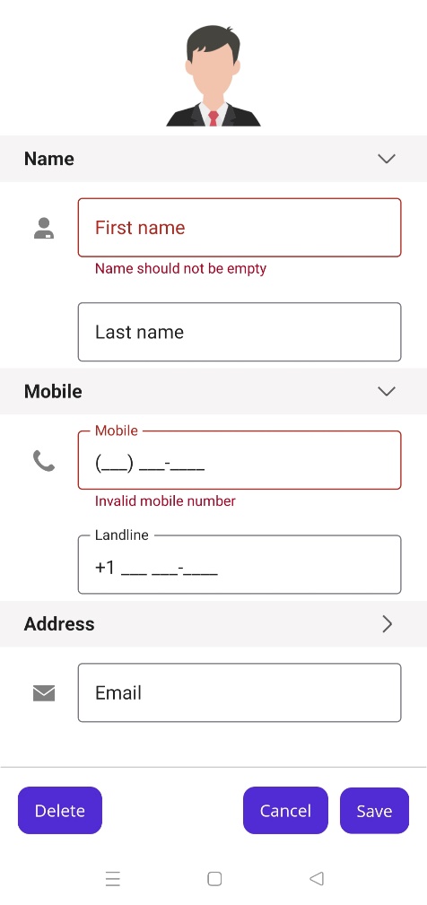 Validating data while saving contact details