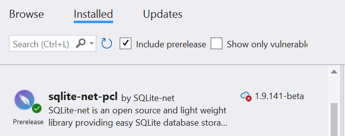 sqlite net pcl NuGet package