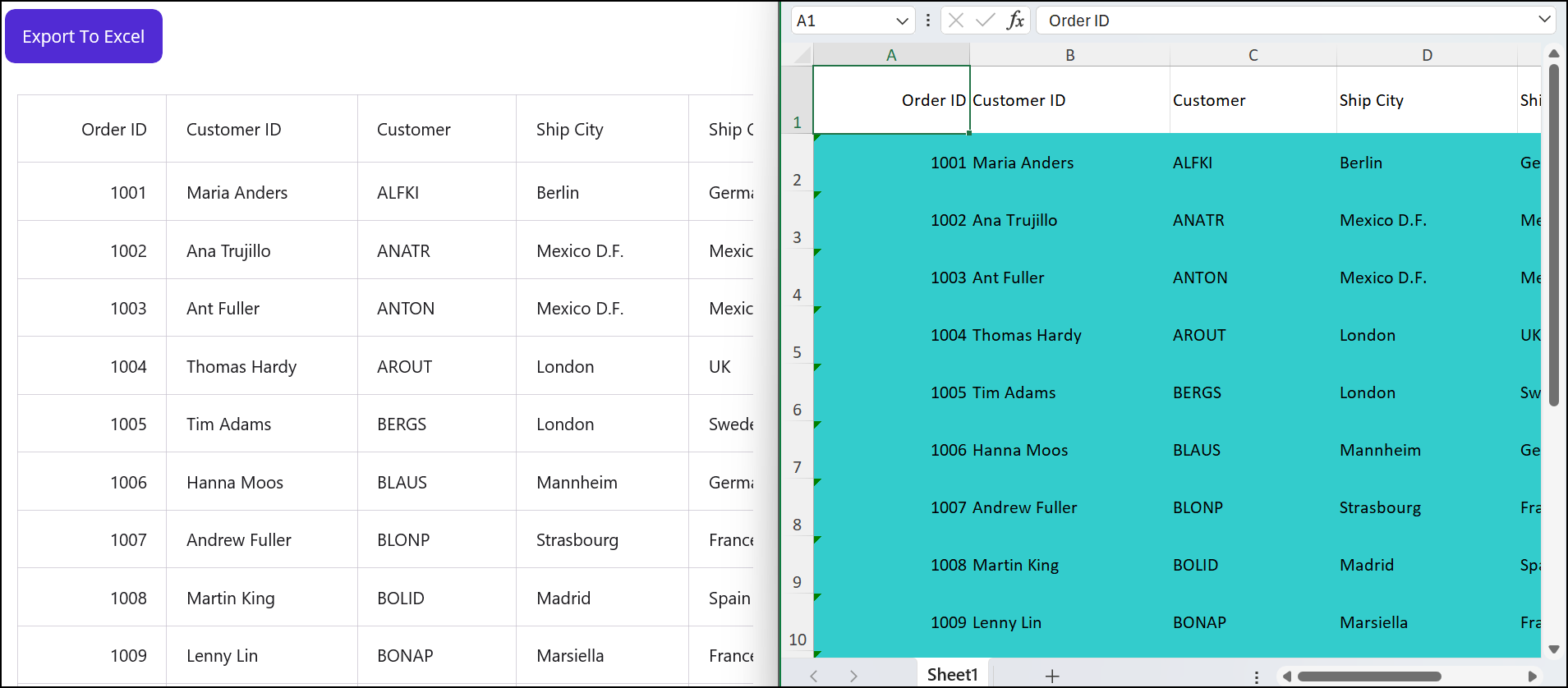 Applying styles to the exported grid data in an Excel sheet