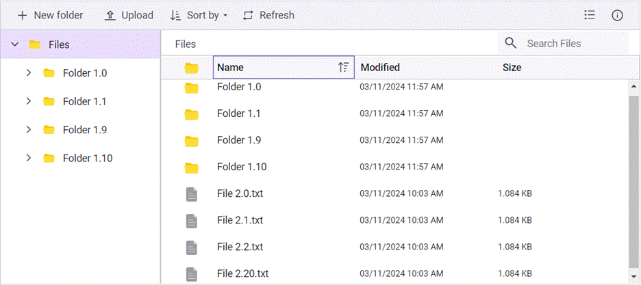 Custom sorting in the Blazor File Manager