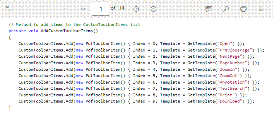 Customizing the primary toolbar in Blazor PDF Viewer