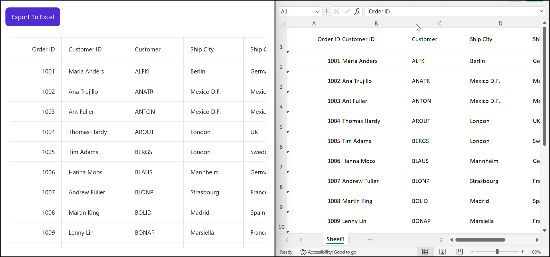 Exporting .NET MAUI DataGrid data to an Excel worksheet