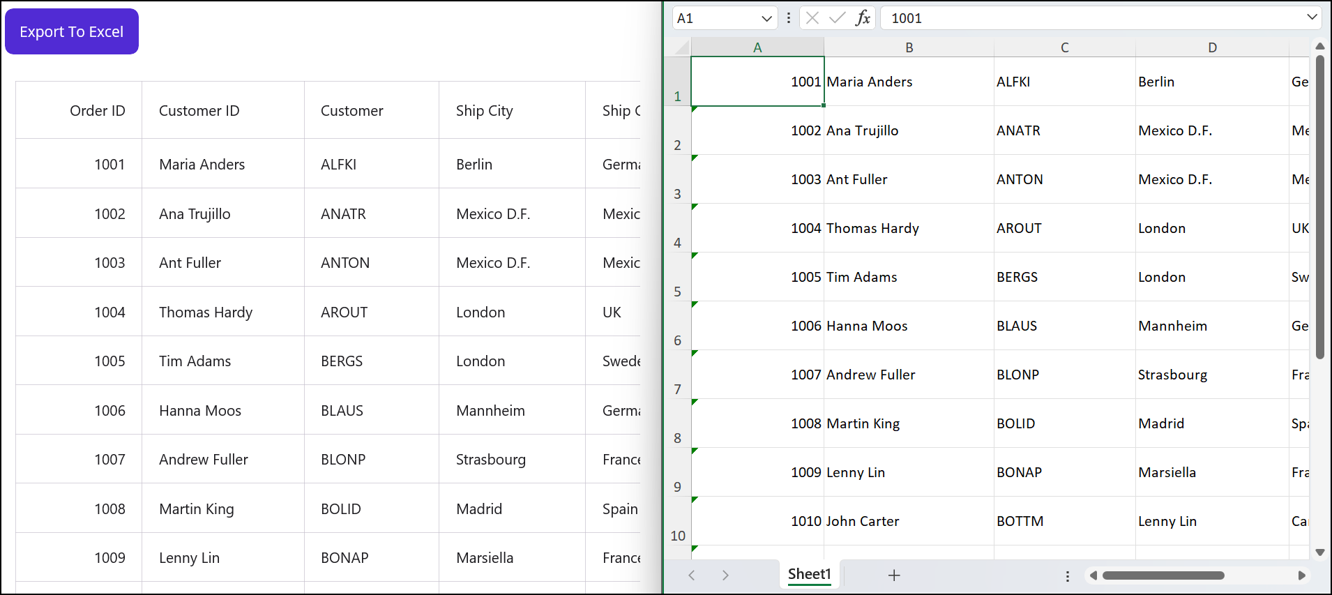Exporting grid data without headers to an Excel document