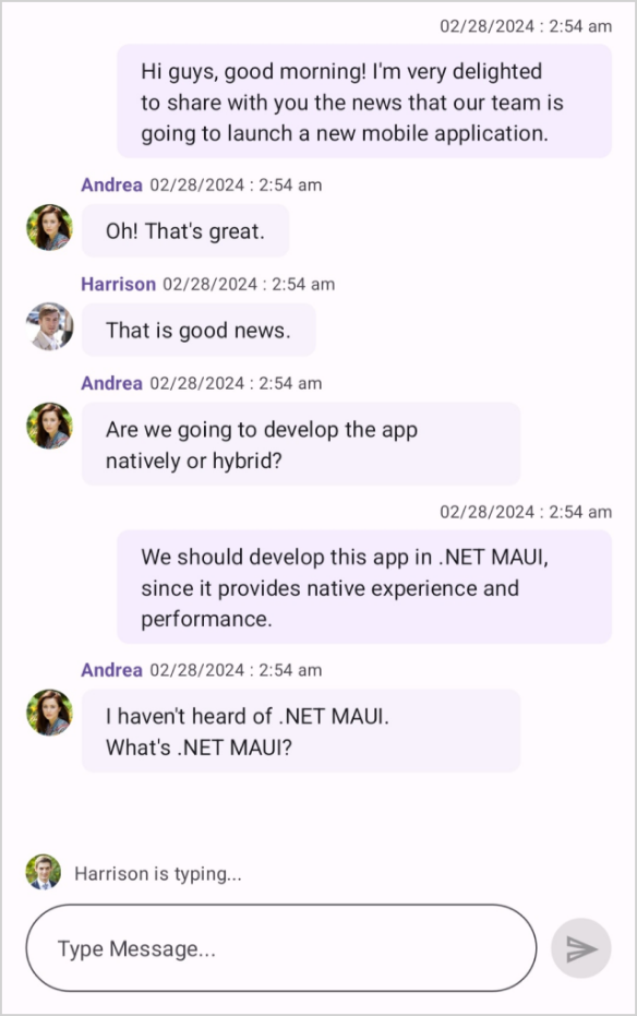 Typing indicator in the .NET MAUI Chat control