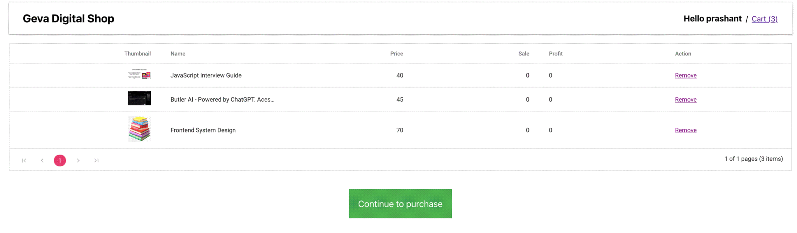 Cart-after-login page in the React e-commerce app
