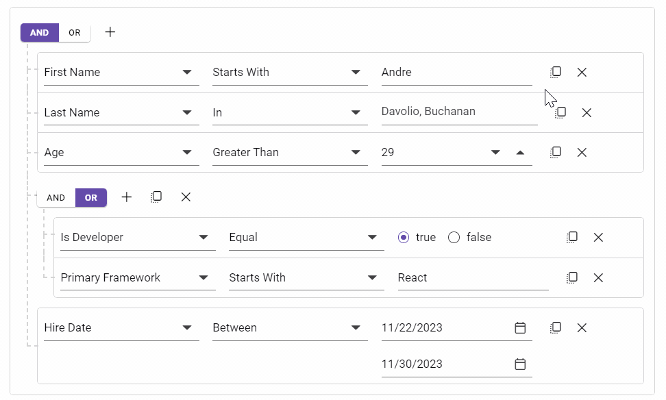 Clone support in the Blazor Query Builder