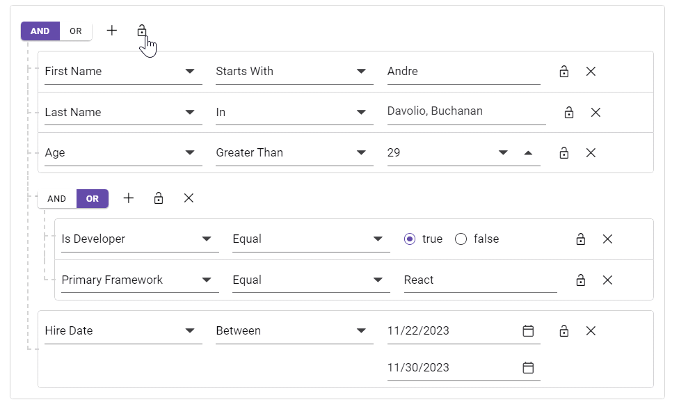 Lock support in the Blazor Query Builder