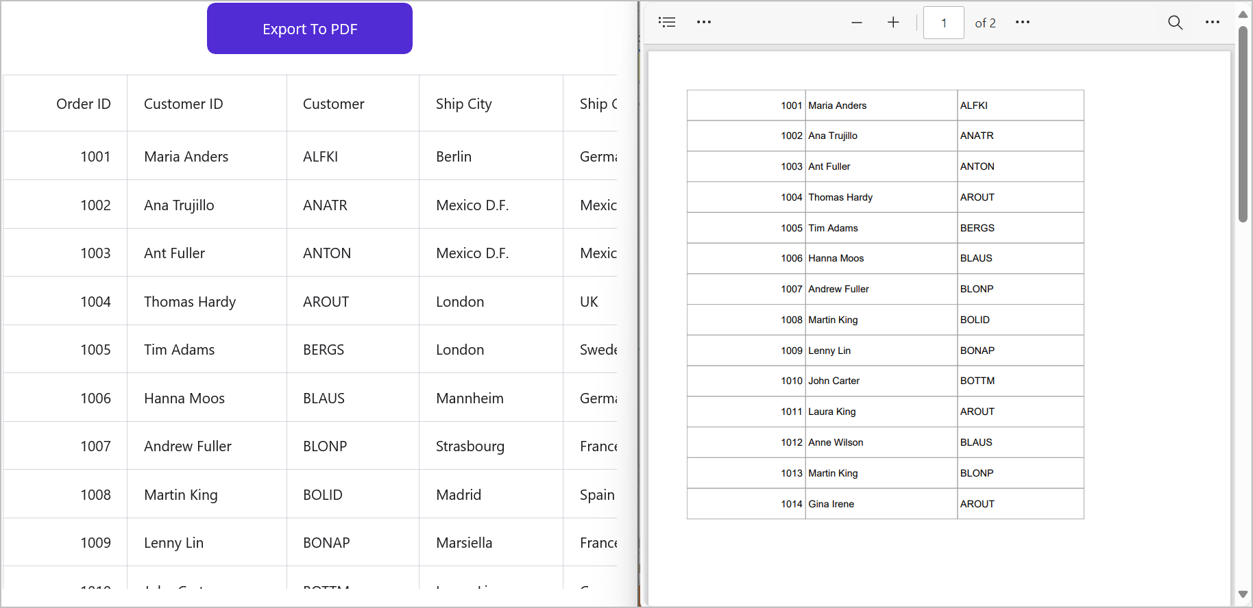 Exporting .NET MAUI DataGrid without headers to a PDF