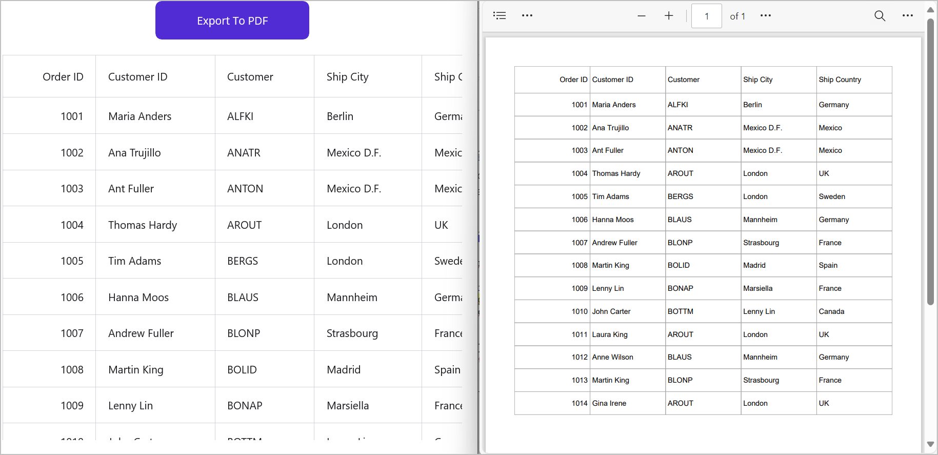 Exporting all columns in the .NET MAUI DataGrid to a single page in a PDF