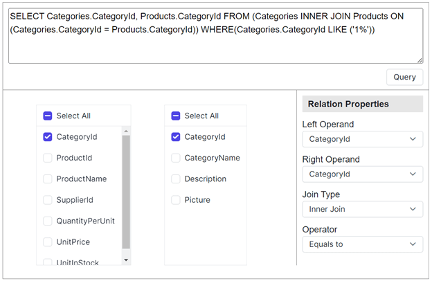 Connecting two tables: The user interface of JOIN query creation using a custom component