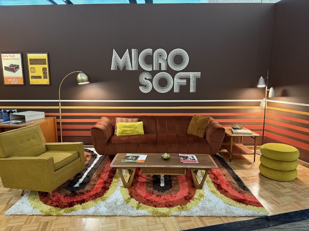 A retro-themed 1970s Microsoft lounge hosted live coding challenges on the 6th floor. Source: Marissa Keller Outten