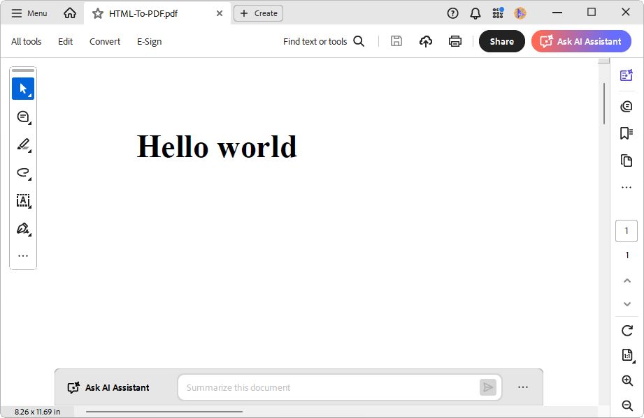 Converting a HTML String to PDF-compressed