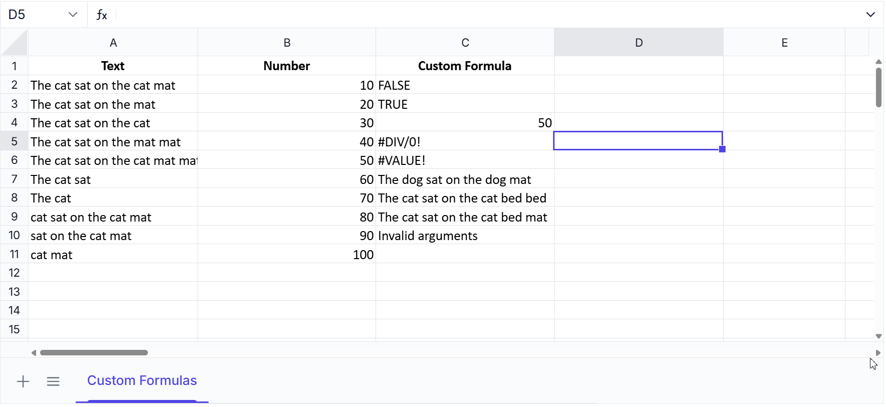 ISBLANK, PERCANTAGE, and SUBSTITUTE formulas in React spreadsheet