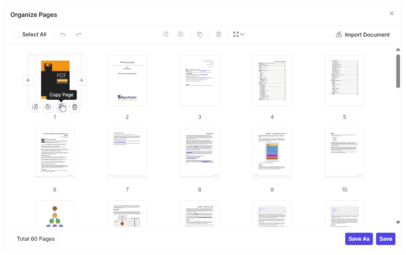 Organize PDF page copying in React PDF Viewer