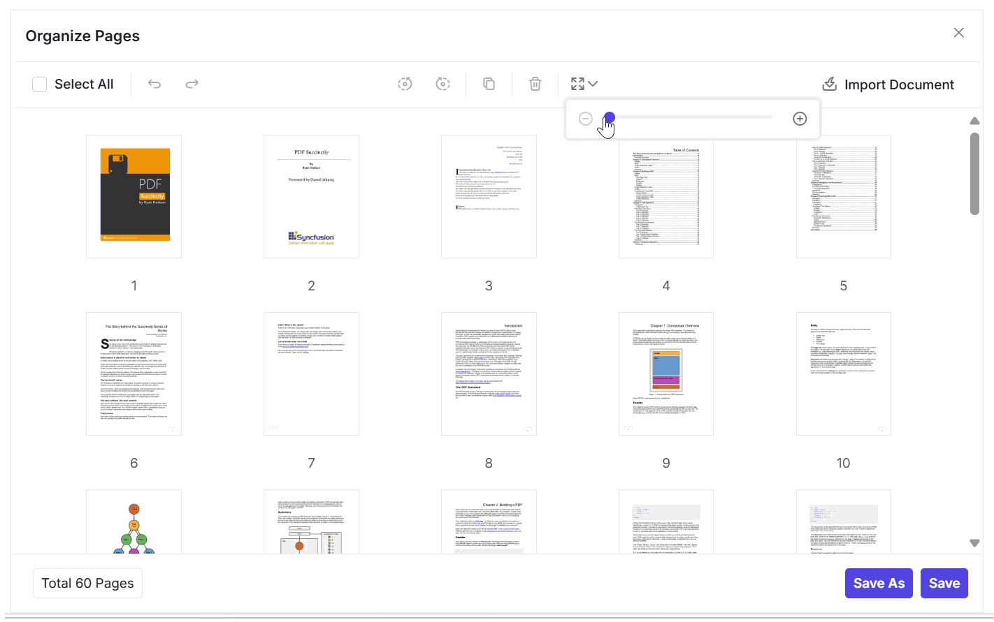 Organize PDF page thumbnail zooming in React PDF Viewer