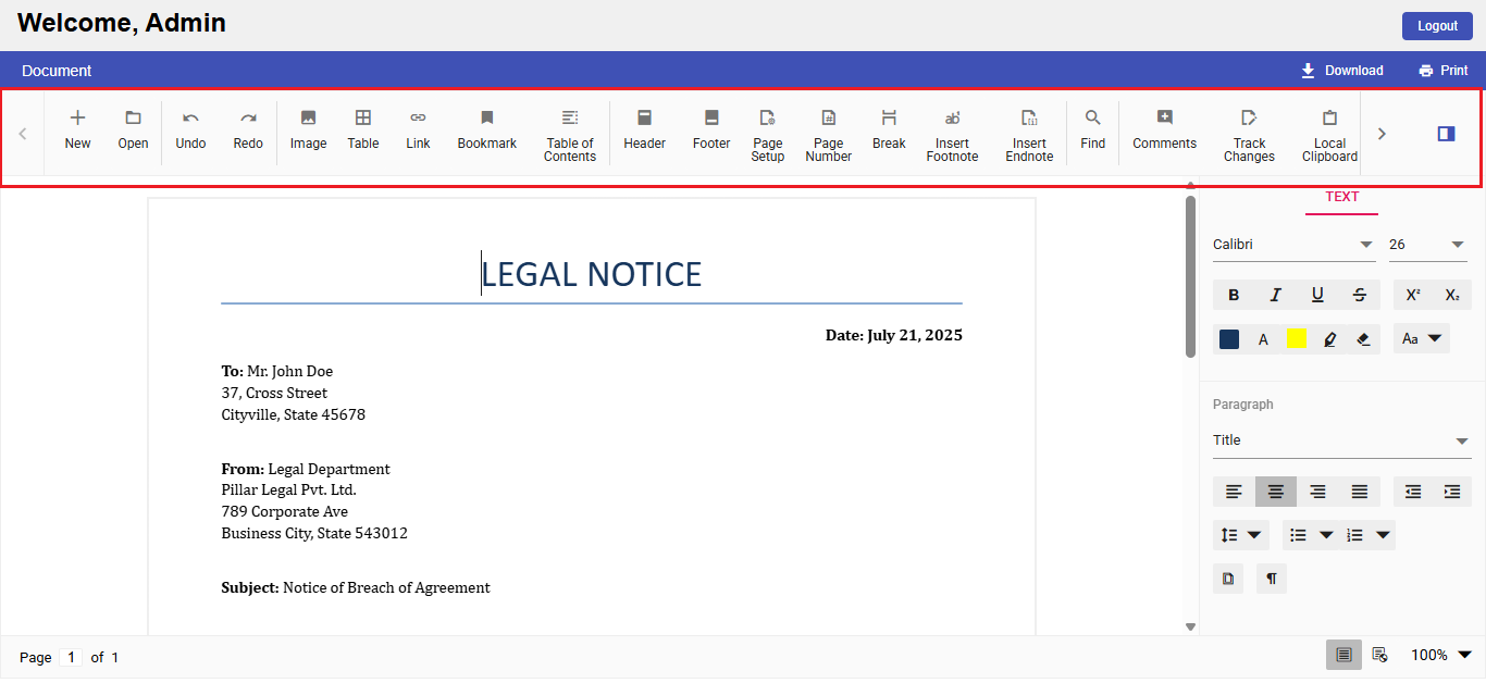 Toolbar appearance for Administrators