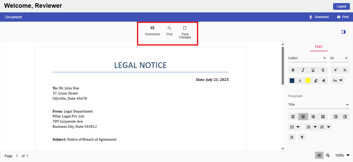 Toolbar appearance for Reviewers