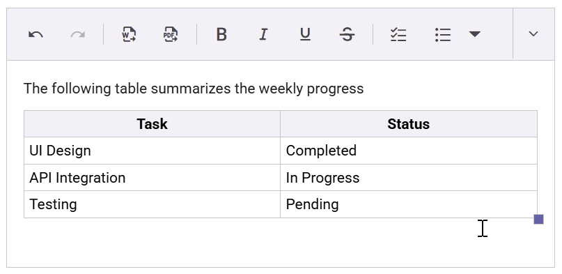 Adding rows and columns in Blazor Rich Text Editor