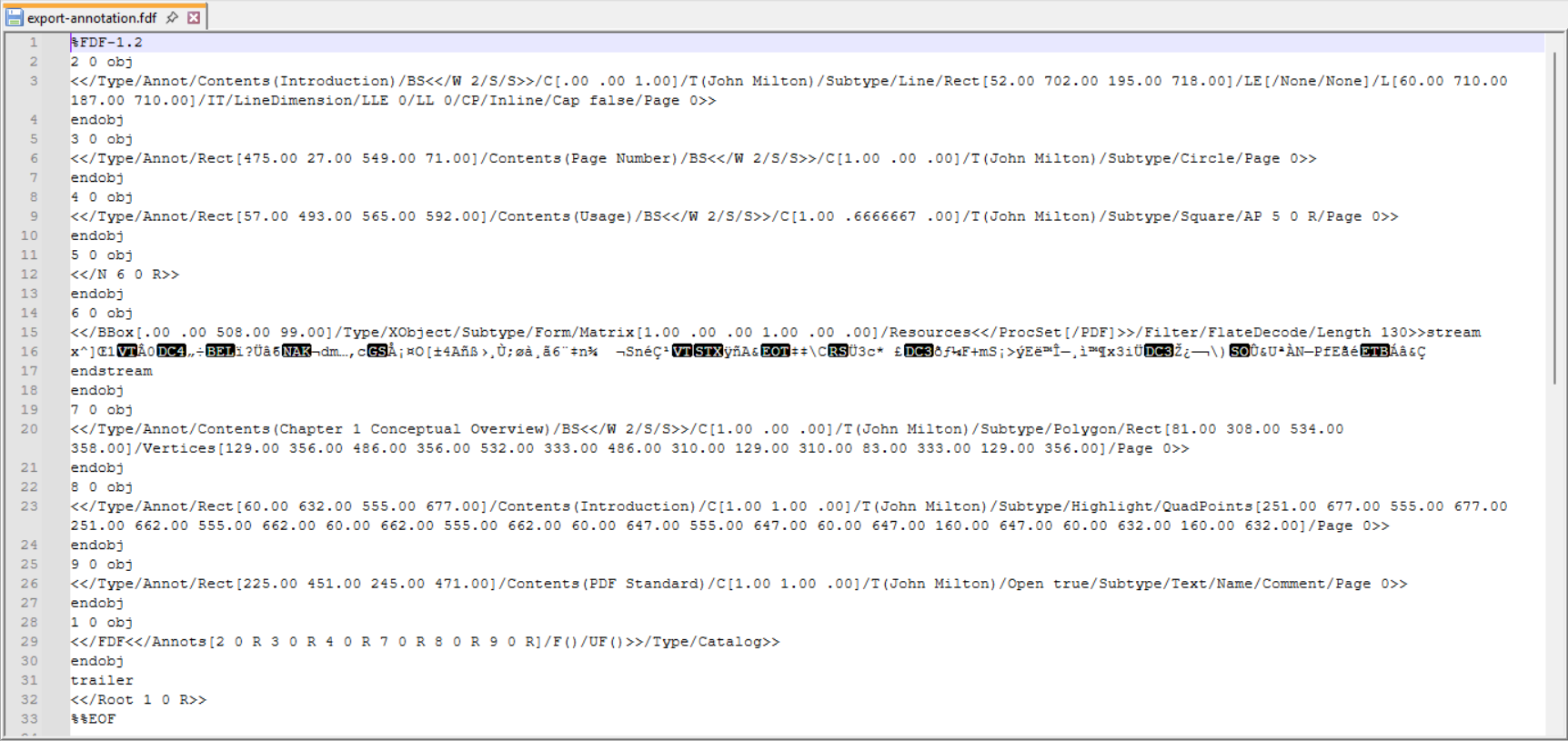 Compact FDF file containing annotation data