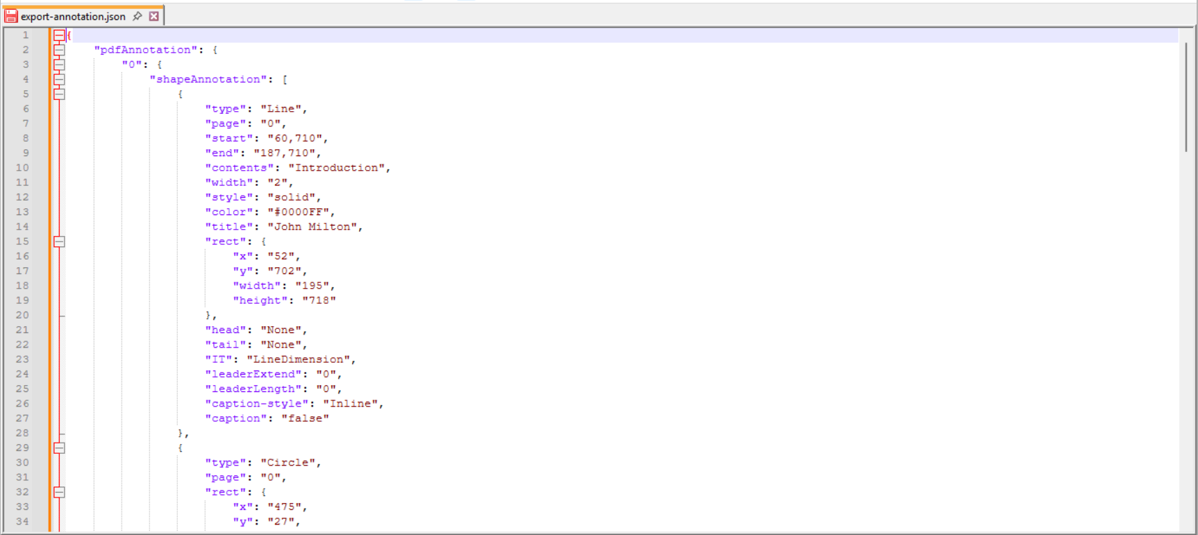 JSON output of exported PDF annotations