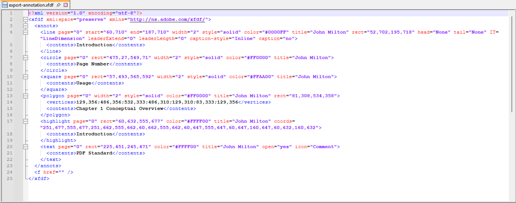 XFDF file exported with all PDF annotations