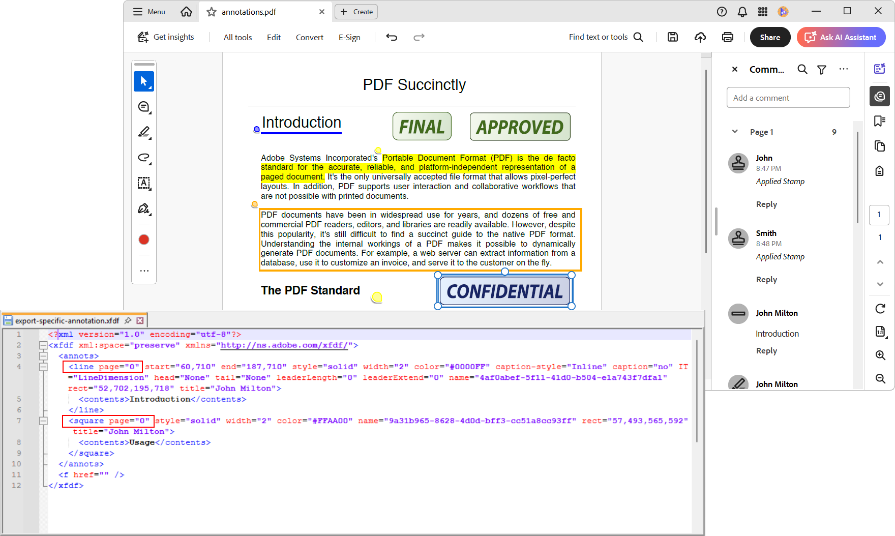 XFDF with only rectangle and line annotations