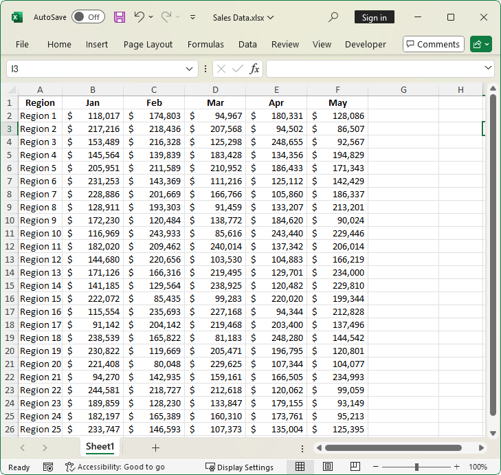Sales data summary in Excel document