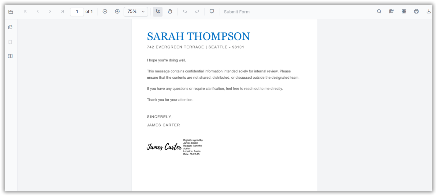 Displaying signed documents using Syncfusion's JavaScript PDF Viewer