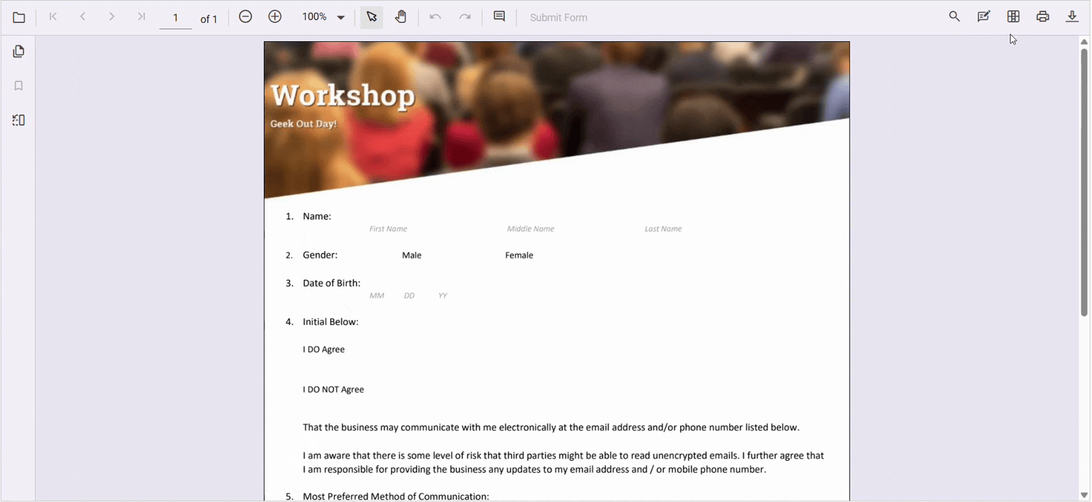 Drag and drop signature field