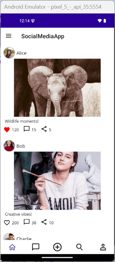 Home tab with interactions