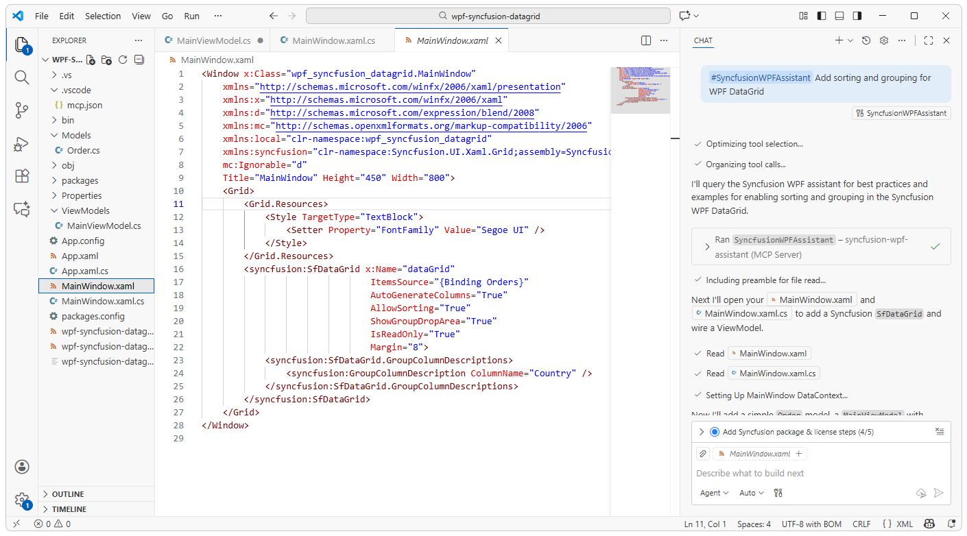 Initializing WPF DataGrid using Syncfusion AI Assistant