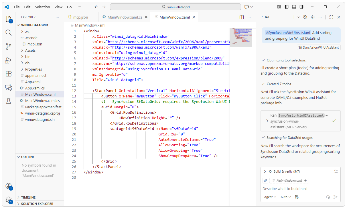 Initializing WinUI DataGrid using Syncfusion AI Assistant
