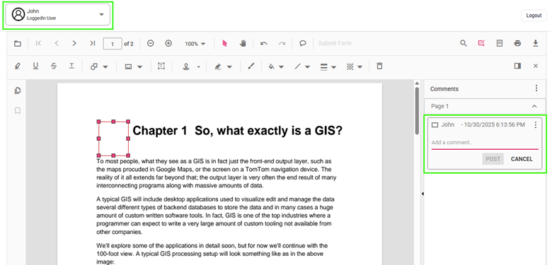 New annotation automatically saved with logged-in user as author