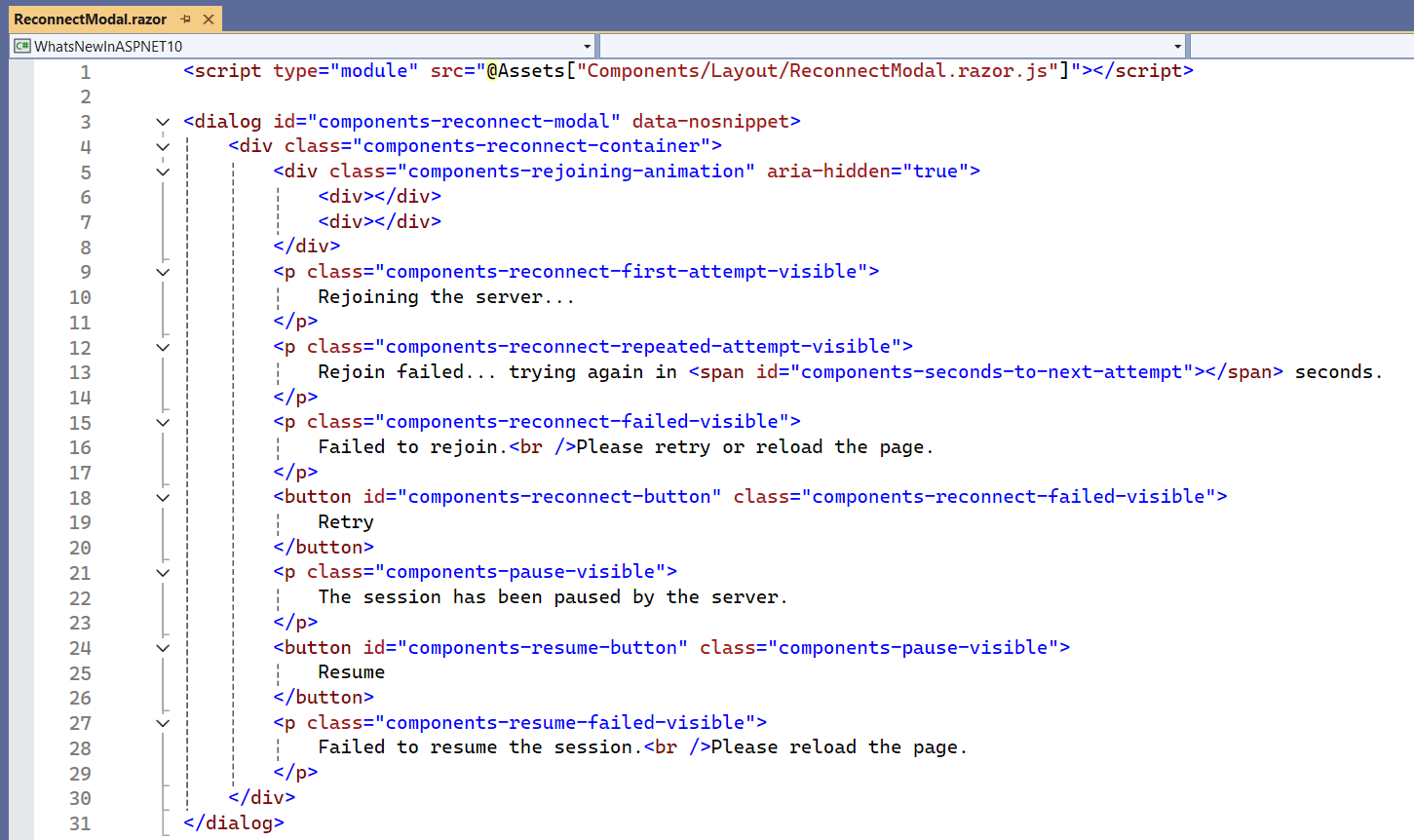 ReconnectModal component in Blazor 10