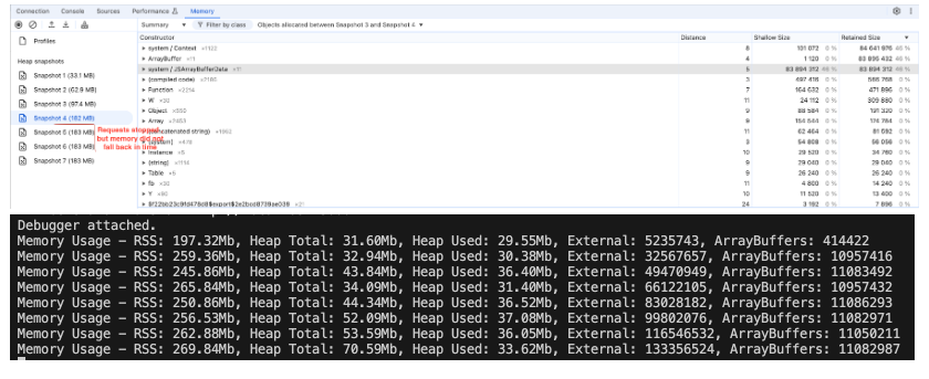 Unreleased memory detection in Chrome DevTools